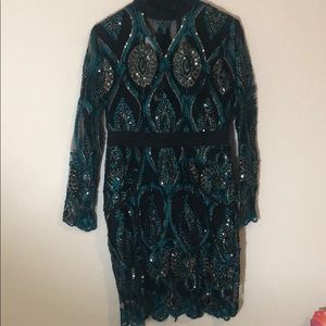 Emerald green sequins dress